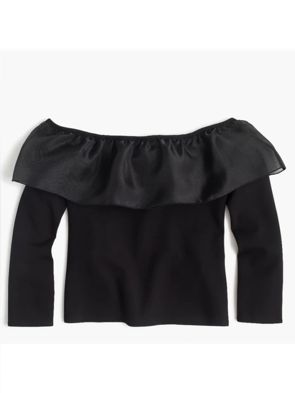 J.Crew Black Off The Shoulder Long Sleeve Ruffle Neckline Top Size M